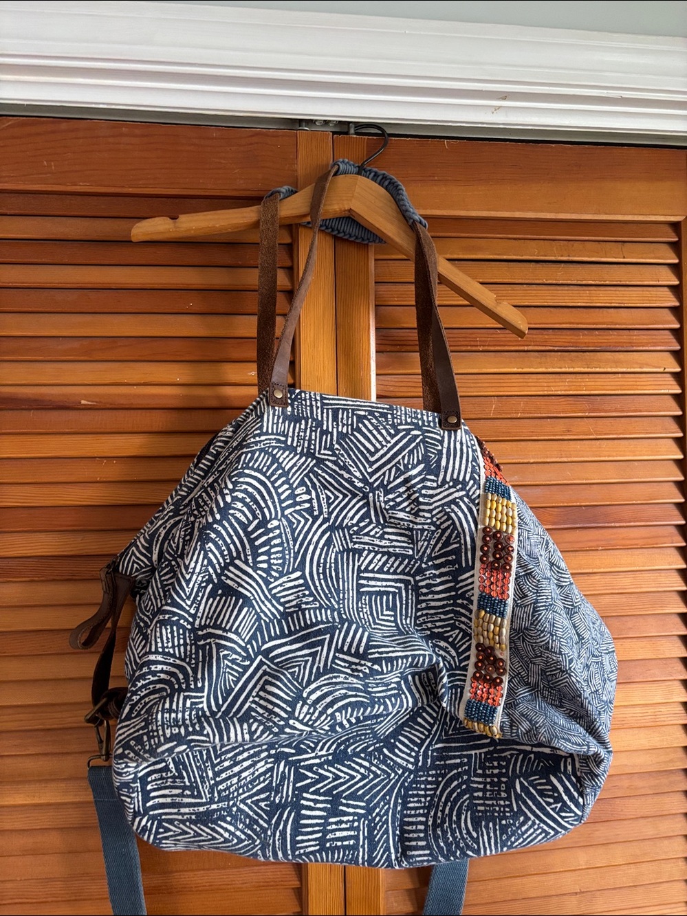 Anthropologie Jasper & Jeera Teresa Weekender Blue & White Leather Trims Bag - Picture 14 of 15